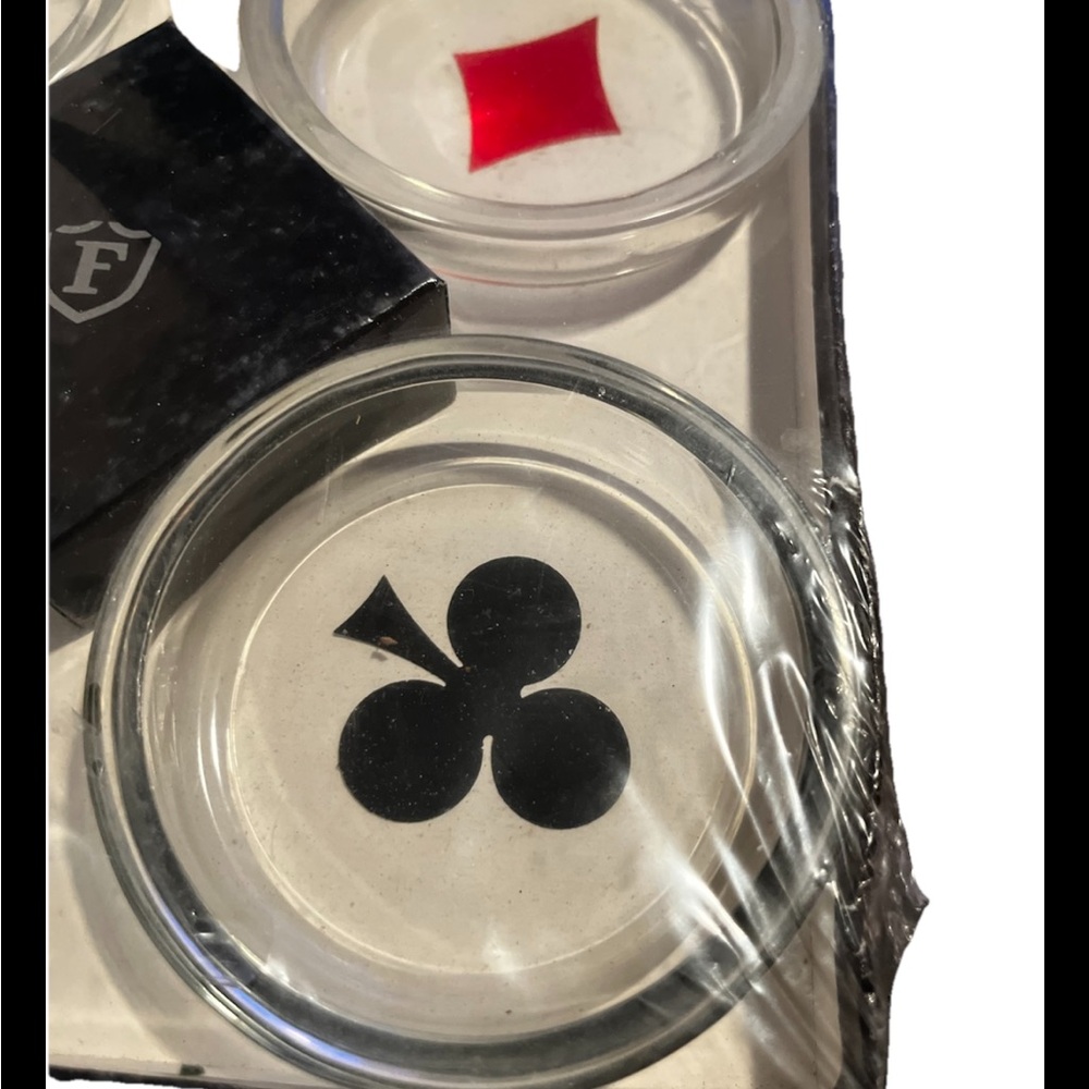 Vintage MCM Federal Glass Poker Ashtray Set NOS Sealed Barware - Picture 3 of 7
